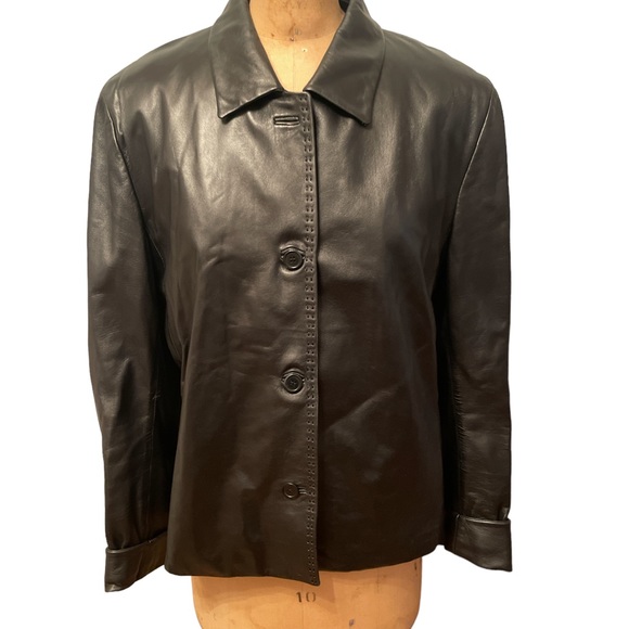 Anna Piazza Pitti Firenze Black Leather 4 Button Coat Jacket Sz 48 Made In Italy - Picture 5 of 9